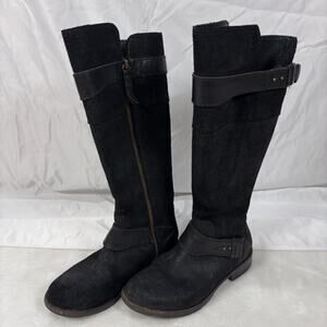 UGG Australia Womens Black Leather Shearling Tall Boots Size 6
